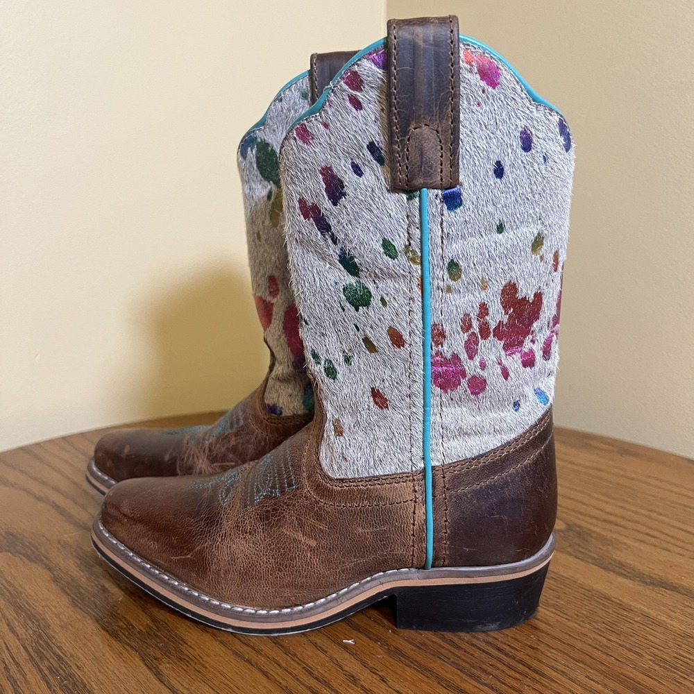 Dan Post Childs Western Rumi Brown Leather Boot Rainbow Size 13D Cowboy